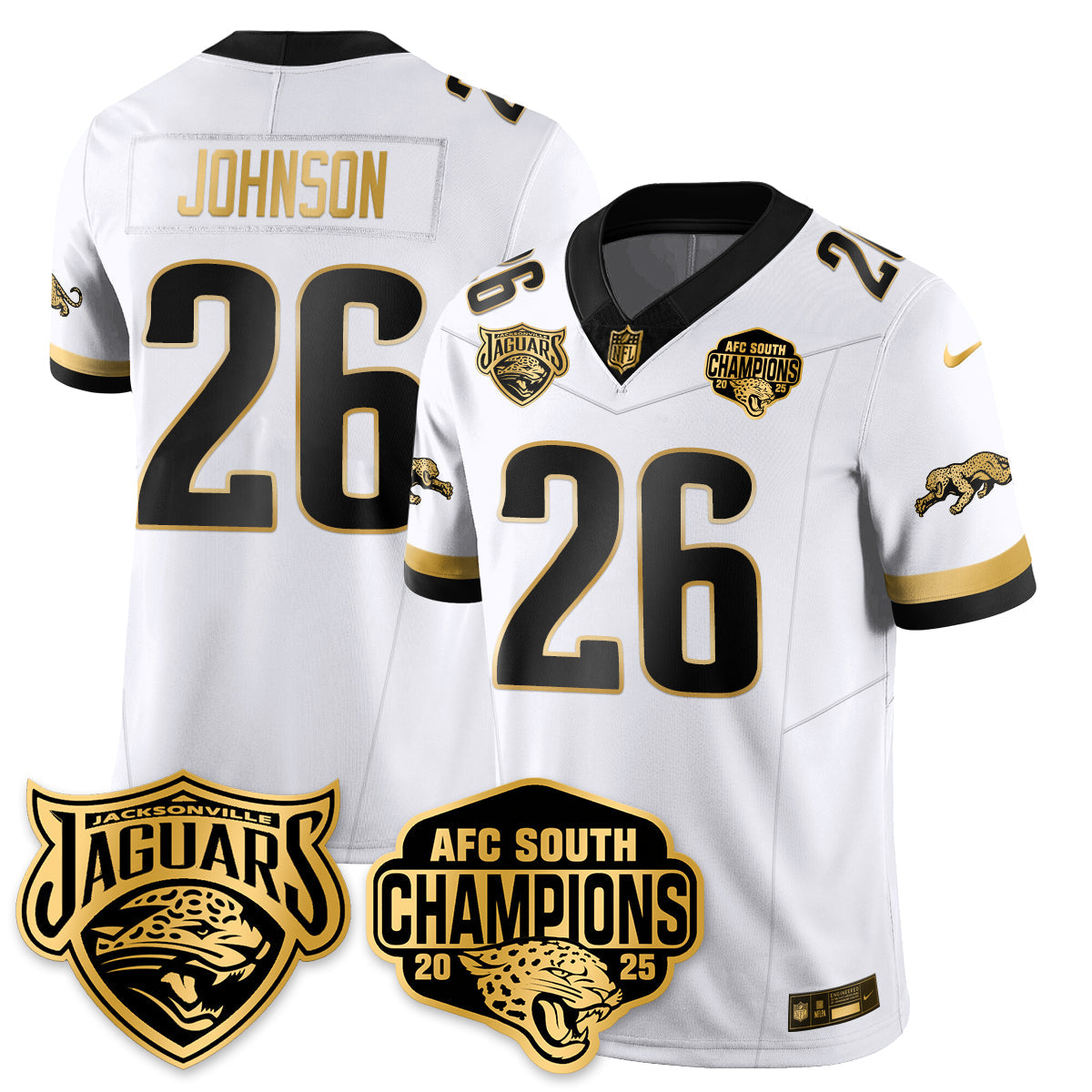 DET AFC South Division Champions Vapor Limited Gold Jersey - All Stitched