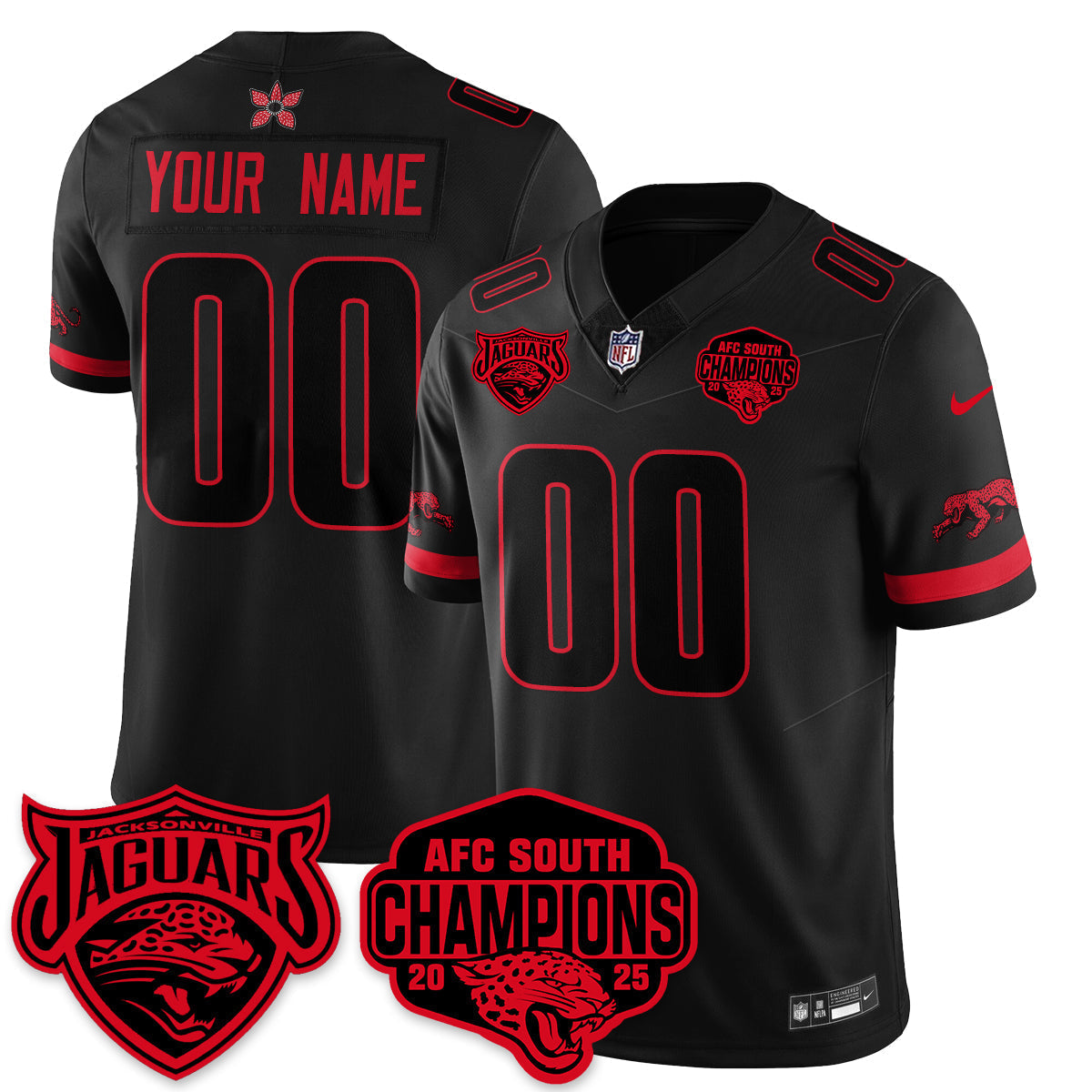 Custom DET Stranger Things AFC South Division Champions Vapor Limited Throwback Jersey - All Stitched
