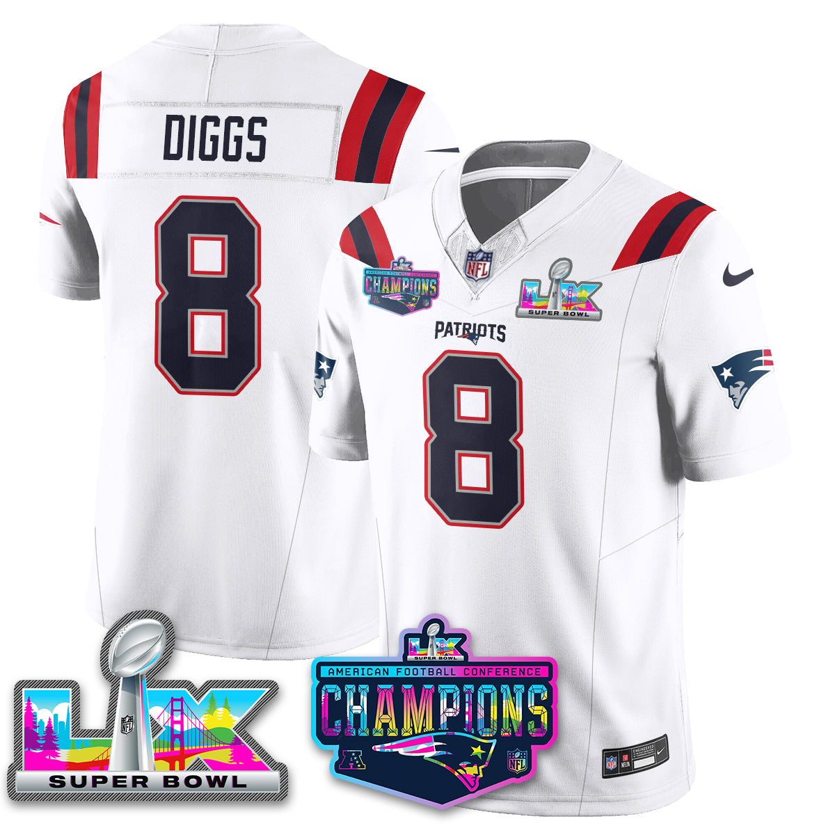 NE 2025 Vapor Jersey - AFC Champions Limited Patch - All Stitched