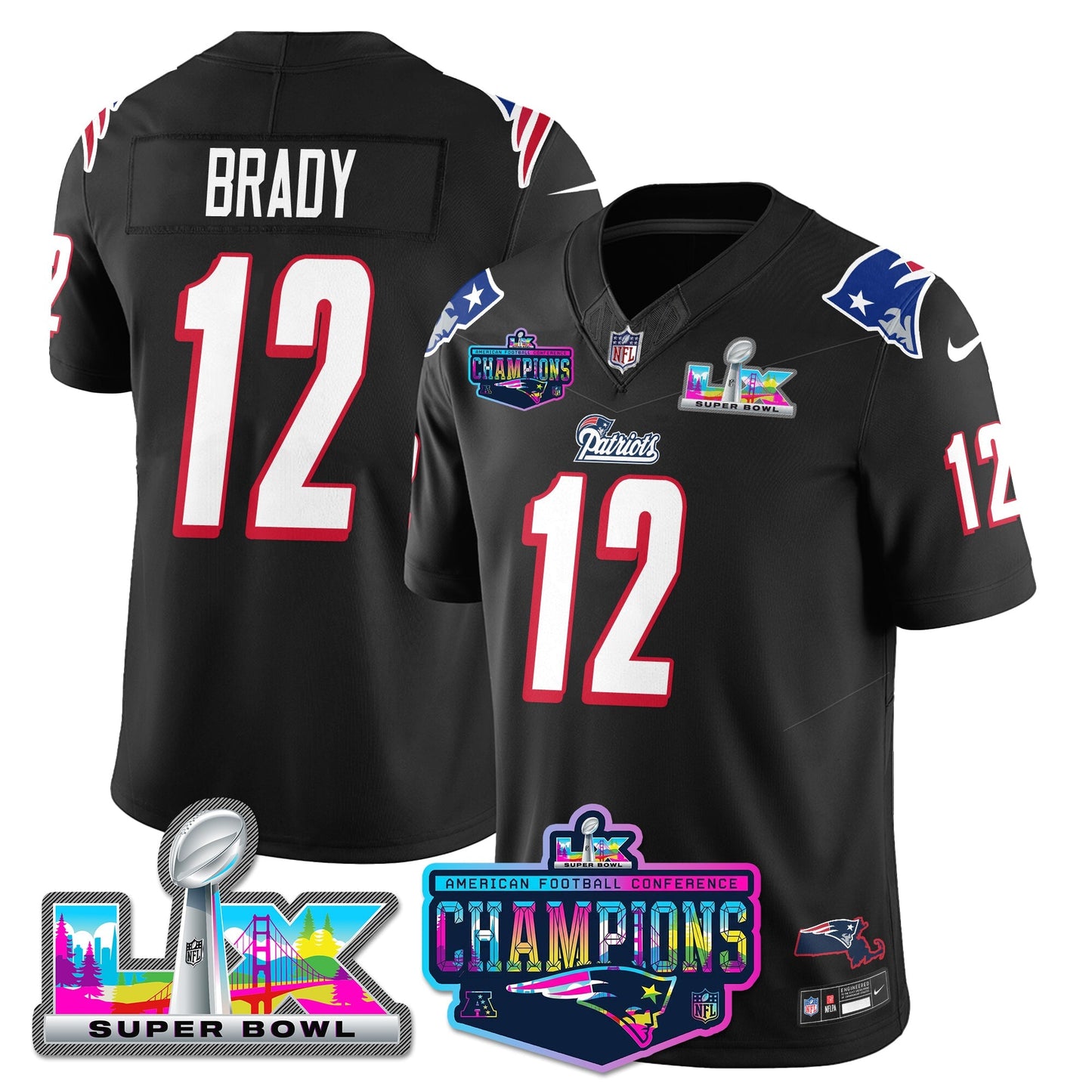 NE 1996 Throwback Limited Vapor Jersey - 2025 AFC Champions Limited Patch - All Stitched