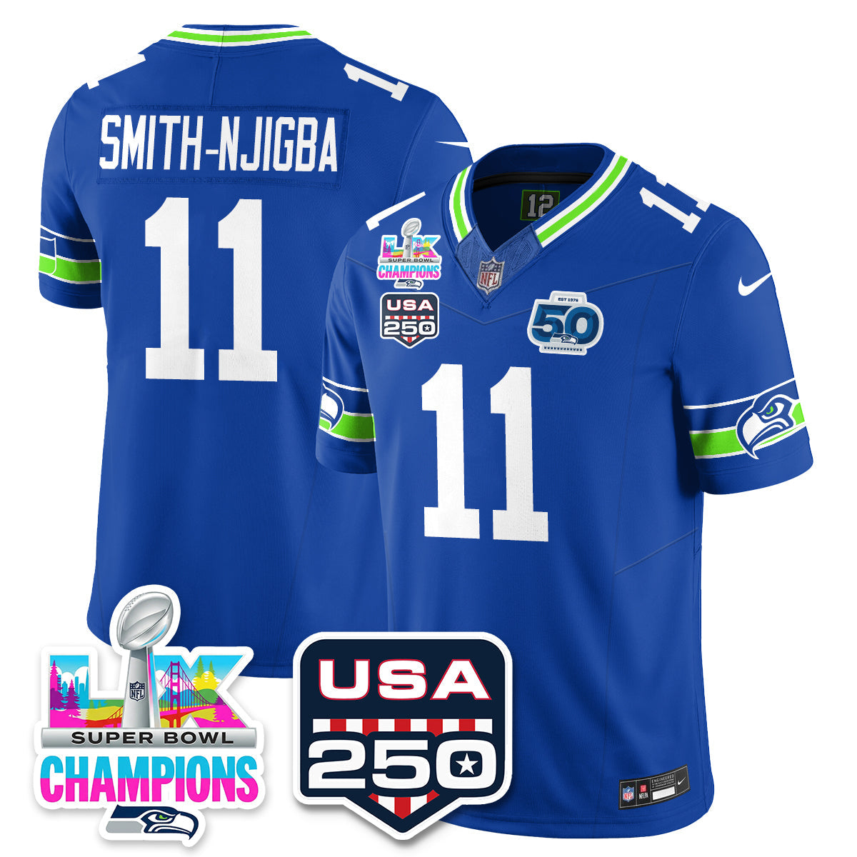 SEA S.Bowl LX & 50th Patch Champions Vapor Limited Jersey - All Stitched -DMQ