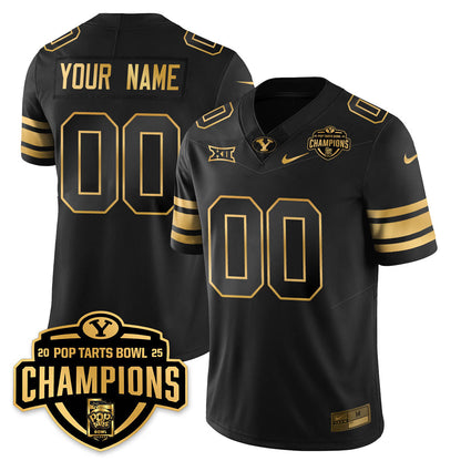 Custom BYU Cougars Football 2025 Pop-Tarts Bowl Champions Gold Jersey - All Stitched