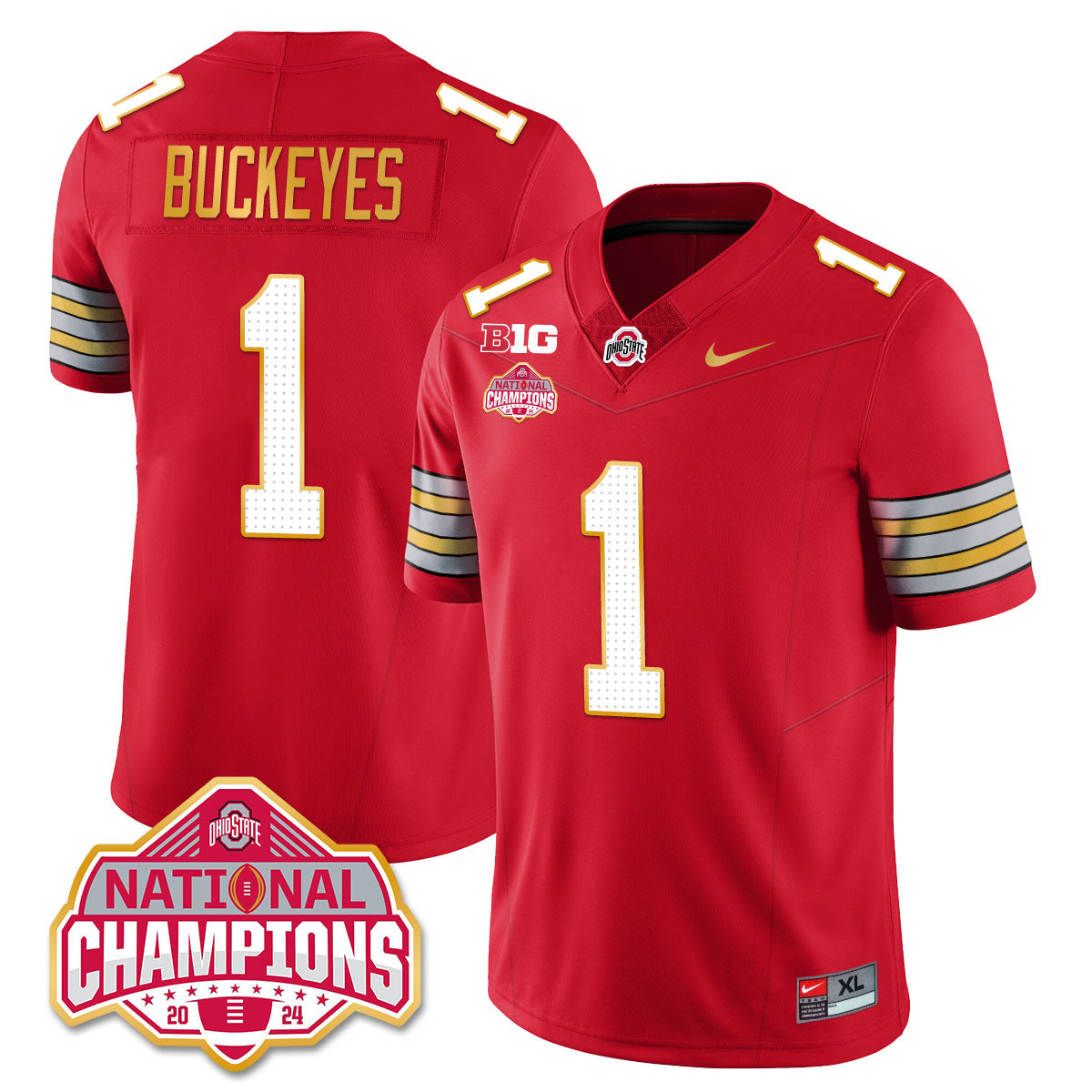 OSU 'Heritage Stripe' 2025 CFP Patch - National Champions Gold Jersey - All Stitched