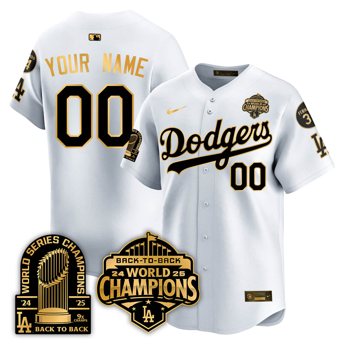 Custom LAD 2025 World Series Champions Jersey - 9x Champs - All Stitched