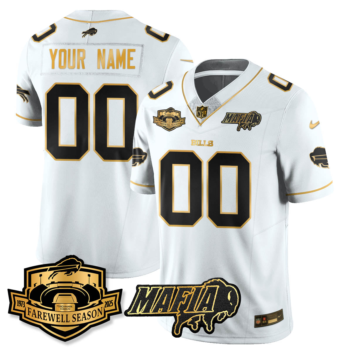BUF 2025 Bills Mafia Patch Gold Vapor Limited Jersey - All Stitched