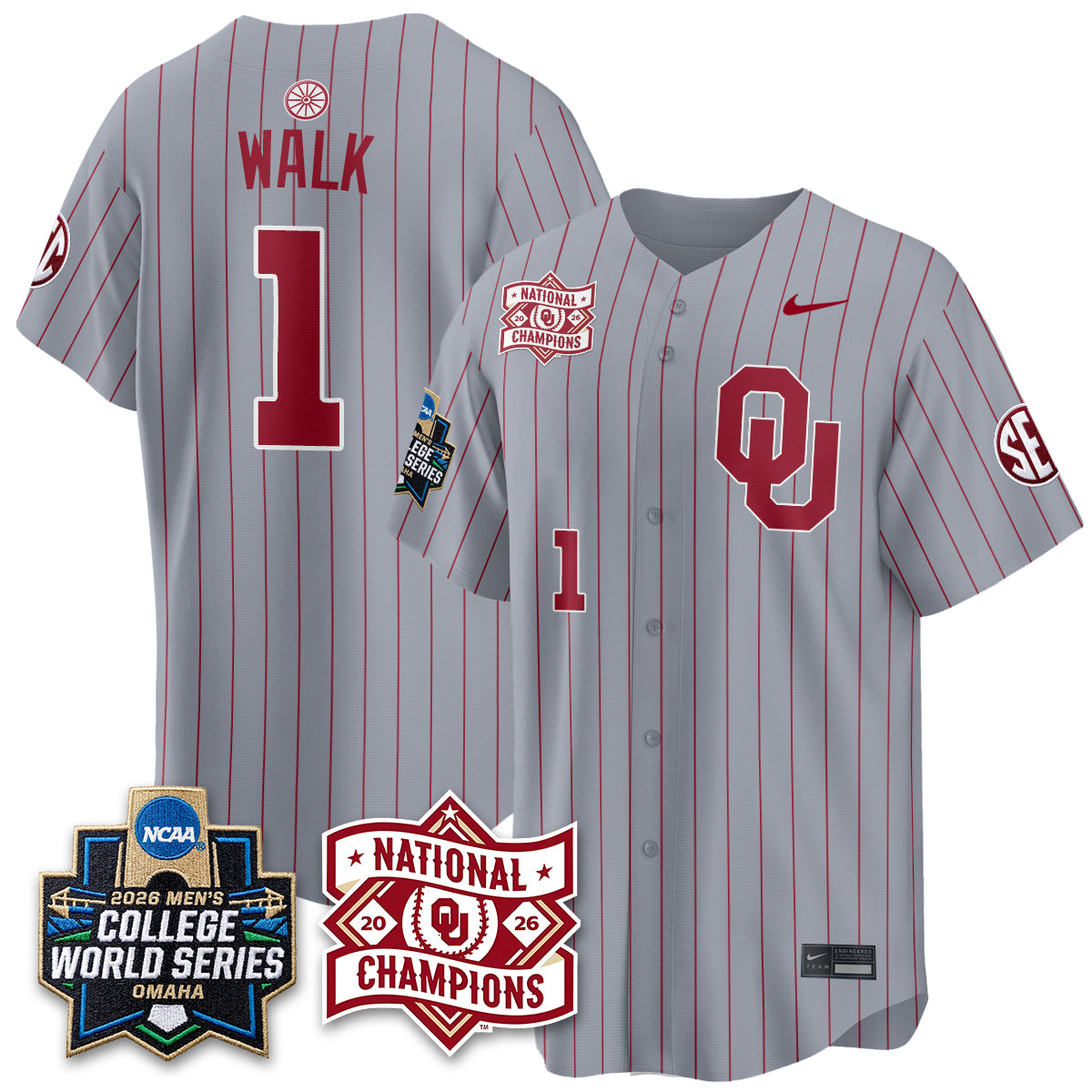 Oklahoma Sooners Nike 2026 NCAA Baseball Men's College World Series Champions Vapor Jersey - Stitched