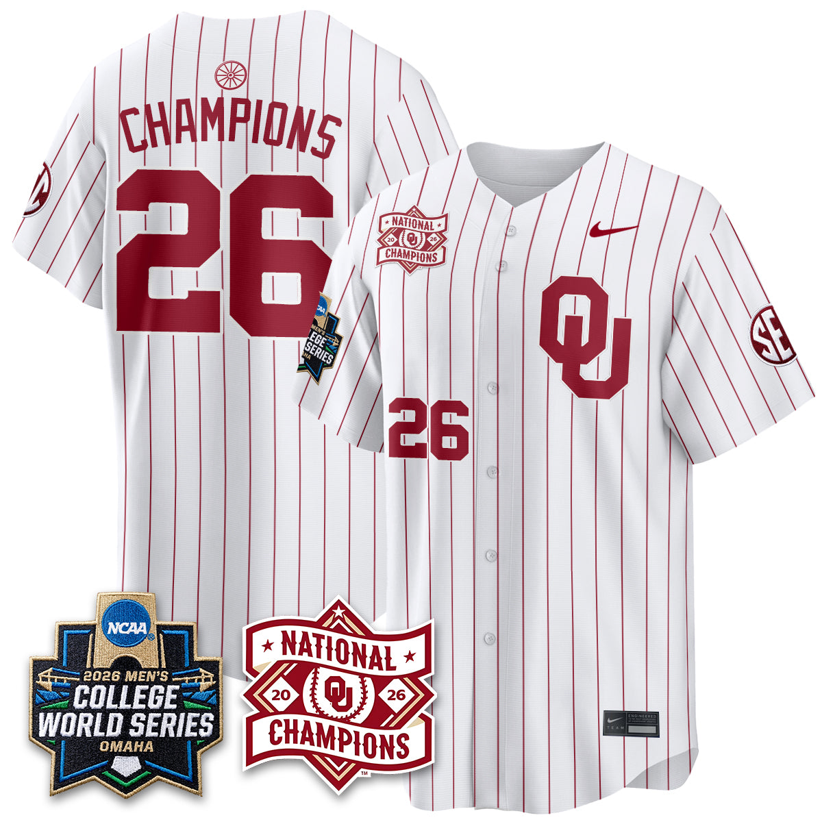 Oklahoma Sooners Nike 2026 NCAA Baseball Men's College World Series Champions Vapor Jersey - Stitched