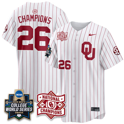 Oklahoma Sooners Nike 2026 NCAA Baseball Men's College World Series Champions Vapor Jersey - Stitched
