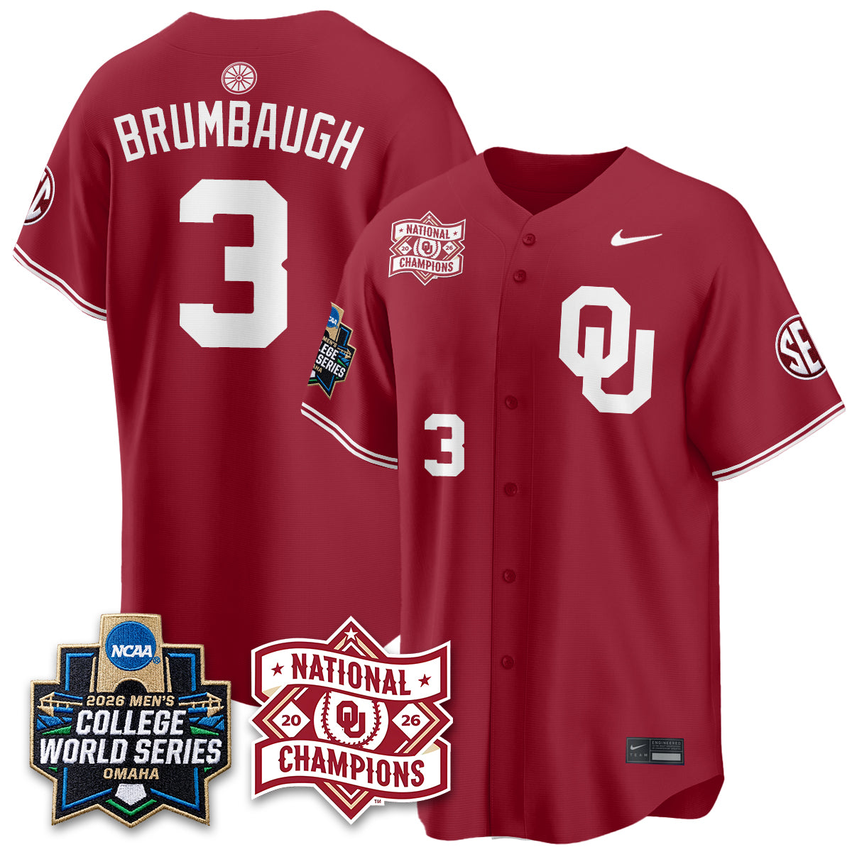 Oklahoma Sooners Nike 2026 NCAA Baseball Men's College World Series Champions Vapor Jersey - Stitched