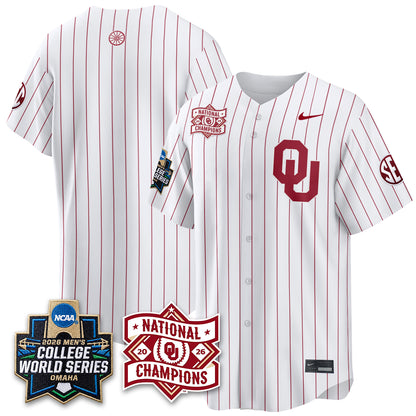 Oklahoma Sooners Nike 2026 NCAA Baseball Men's College World Series Champions Vapor Jersey - Stitched
