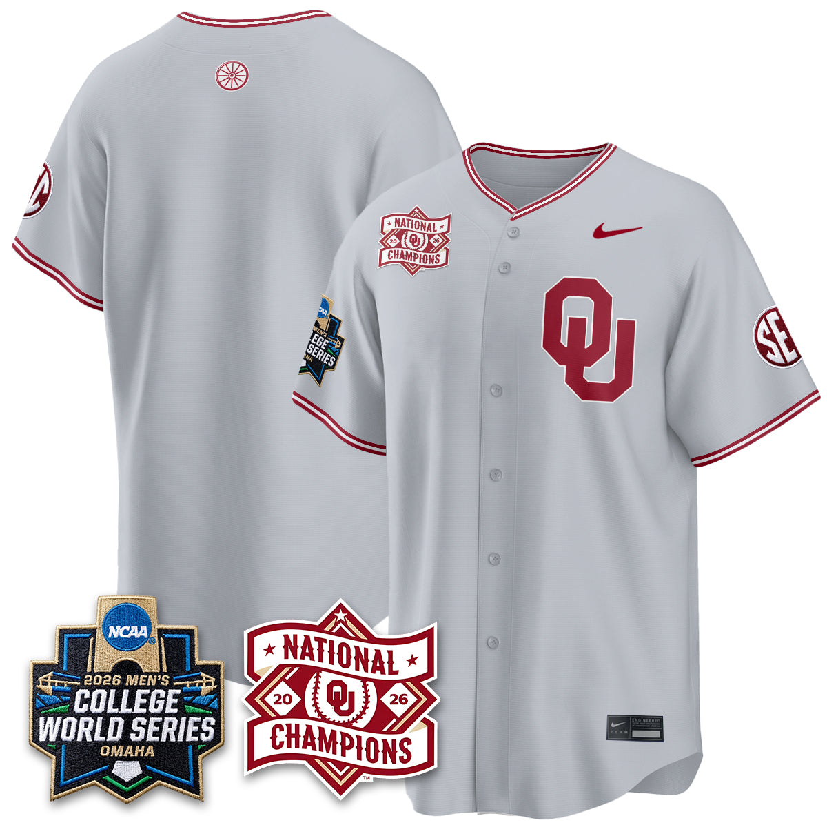 Oklahoma Sooners Nike 2026 NCAA Baseball Men's College World Series Champions Vapor Jersey - Stitched