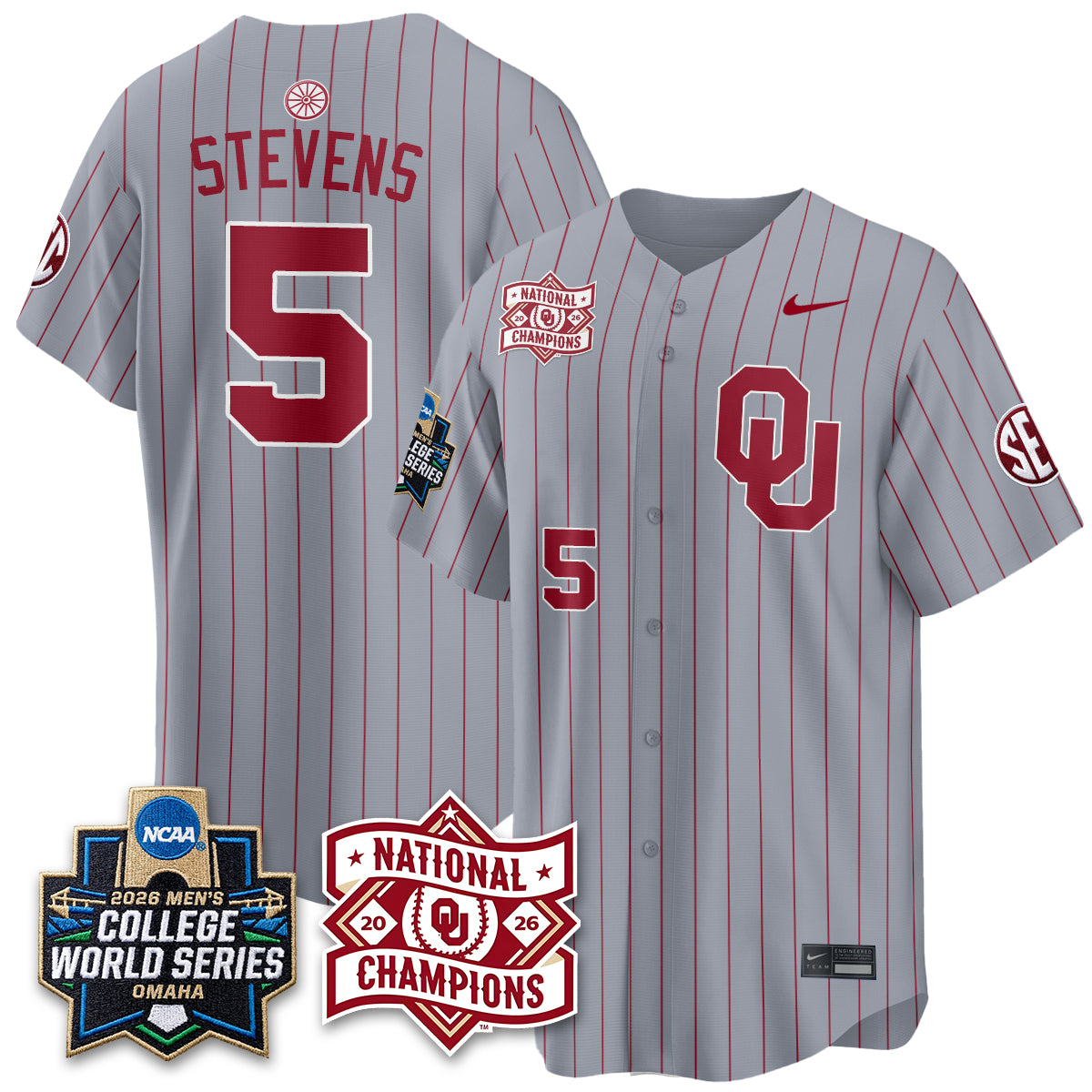 Oklahoma Sooners Nike 2026 NCAA Baseball Men's College World Series Champions Vapor Jersey - Stitched