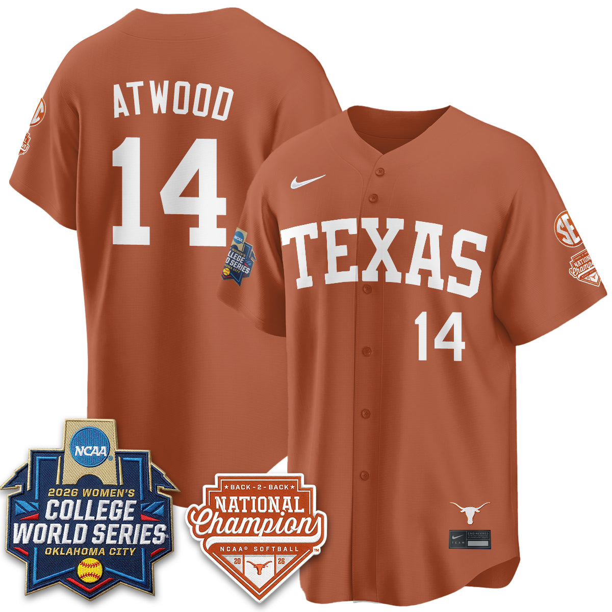 Texas Longhorns Softball 2026 World Series (WCWS) Vapor Premier Limited Jersey - B2B Champs - All Stitched