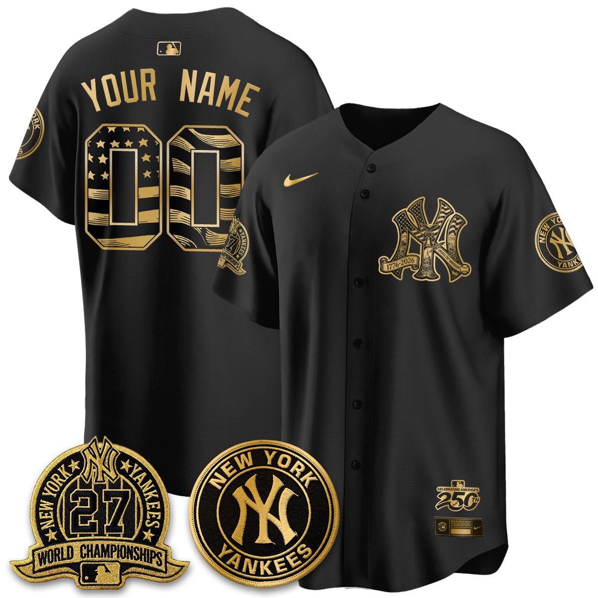 NYY Fourth of July USA Vapor Limited Custom Jersey - Stitched