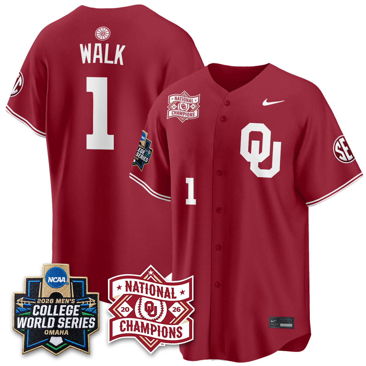 Oklahoma Sooners Nike 2026 NCAA Baseball Men's College World Series Champions Vapor Jersey - Stitched