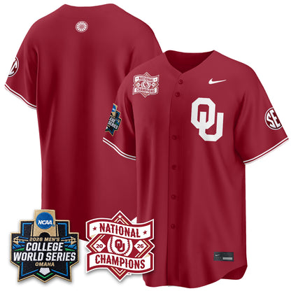 Oklahoma Sooners Nike 2026 NCAA Baseball Men's College World Series Champions Vapor Jersey - Stitched