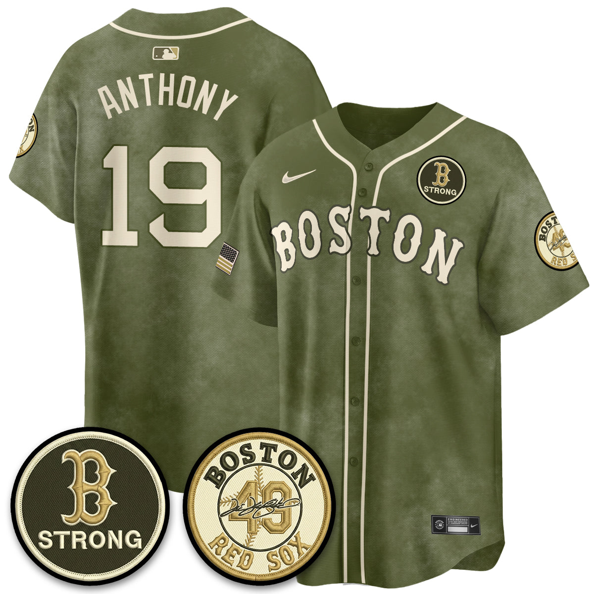 BOS New Era Olive 2026 Armed Forces Day Jersey - All Stitched