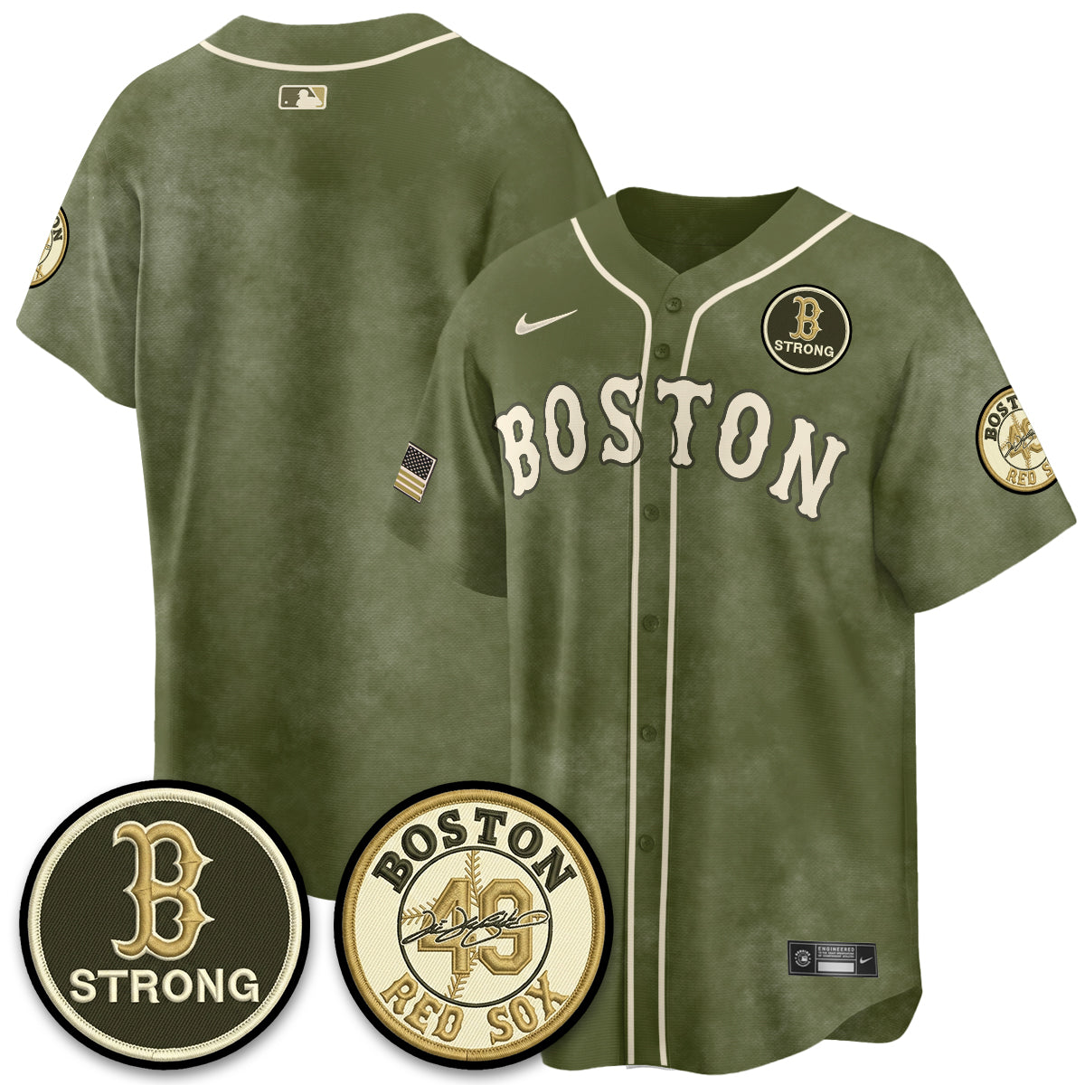 BOS New Era Olive 2026 Armed Forces Day Jersey - All Stitched