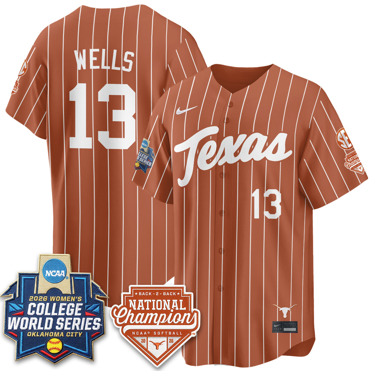 Texas Longhorns Softball 2026 World Series (WCWS) Vapor Premier Limited Jersey - B2B Champs - All Stitched