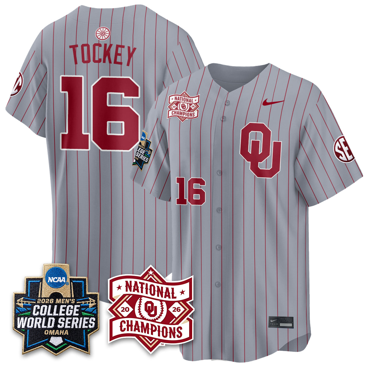 Oklahoma Sooners Nike 2026 NCAA Baseball Men's College World Series Champions Vapor Jersey - Stitched