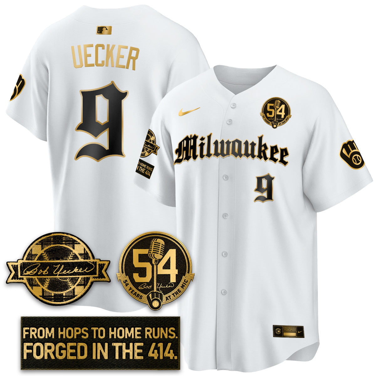 MIL Bob Uecker Patch Vapor Premier Limited Jersey - Gothic Edition - All Stitched