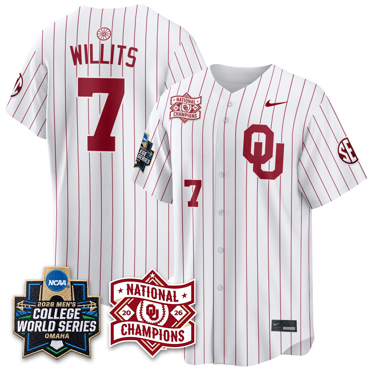 Oklahoma Sooners Nike 2026 NCAA Baseball Men's College World Series Champions Vapor Jersey - Stitched