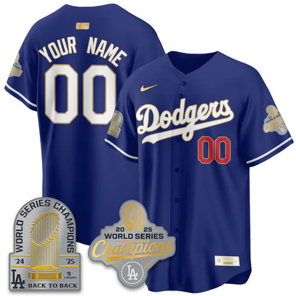 LAD Gold Collection Stadium Vapor Limited Custom Jersey - 9x Champs - All Stitched