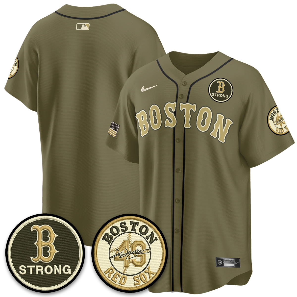 BOS New Era Olive 2026 Armed Forces Day Jersey - All Stitched