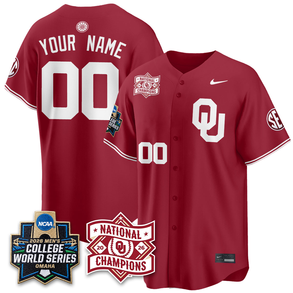 Oklahoma Sooners Nike 2026 NCAA Baseball Men's College World Series Champions Vapor Custom Jersey - Stitched