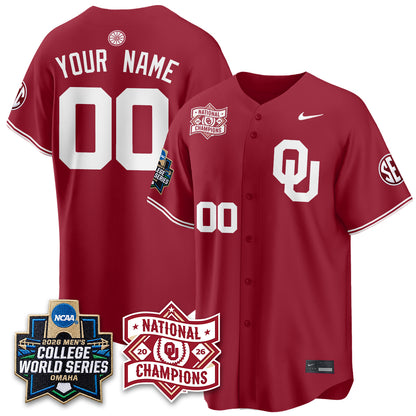 Oklahoma Sooners Nike 2026 NCAA Baseball Men's College World Series Champions Vapor Custom Jersey - Stitched