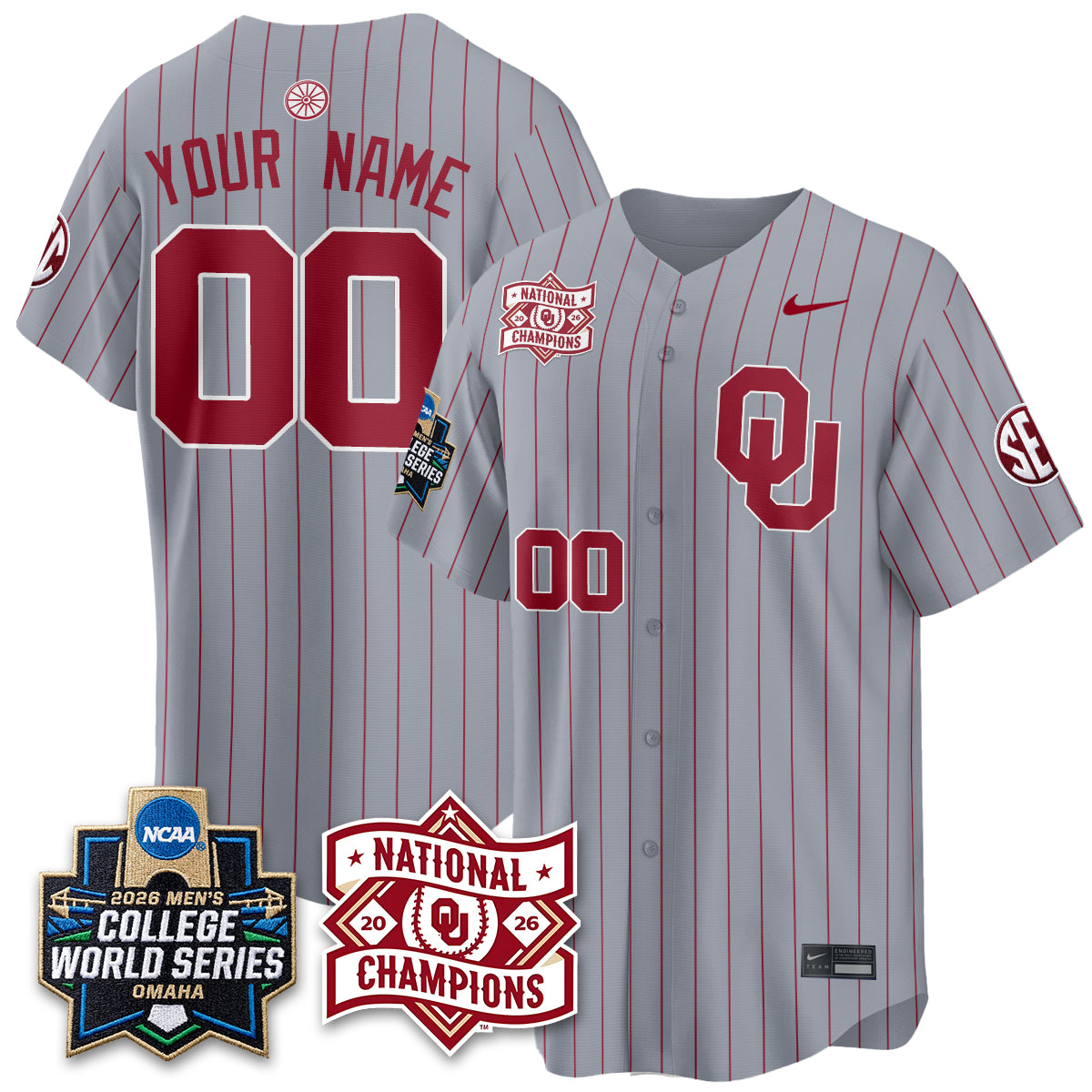 Oklahoma Sooners Nike 2026 NCAA Baseball Men's College World Series Champions Vapor Custom Jersey - Stitched