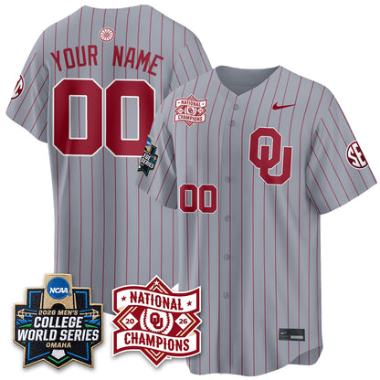 Oklahoma Sooners Nike 2026 NCAA Baseball Men's College World Series Champions Vapor Custom Jersey - Stitched