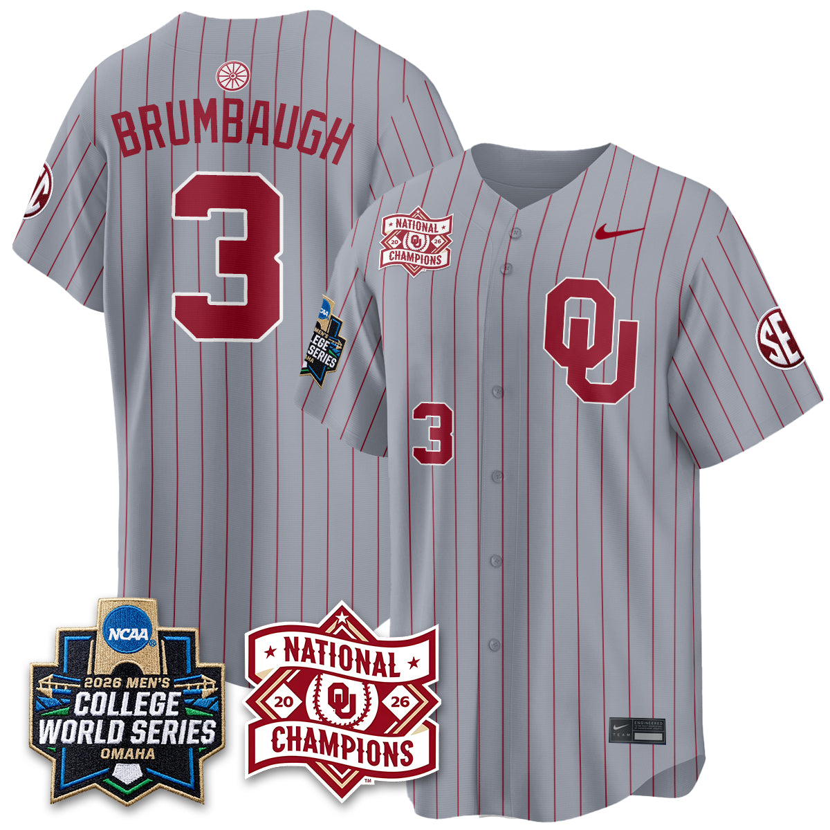 Oklahoma Sooners Nike 2026 NCAA Baseball Men's College World Series Champions Vapor Jersey - Stitched