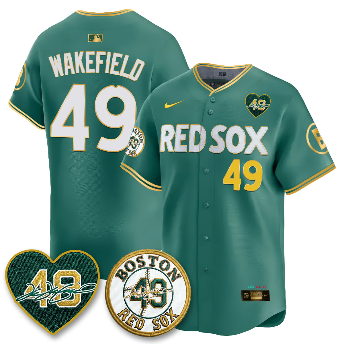 BOS Tim Wakefield Memorial Patch Vaper Premier Limited Gold Edition Jersey - All Stitched
