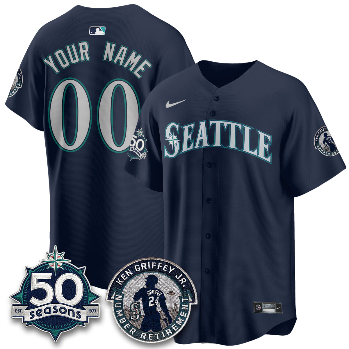 SEA Ken Griffey Jr. Patch Vapor Premier Limited Custom Jersey - All Stitched