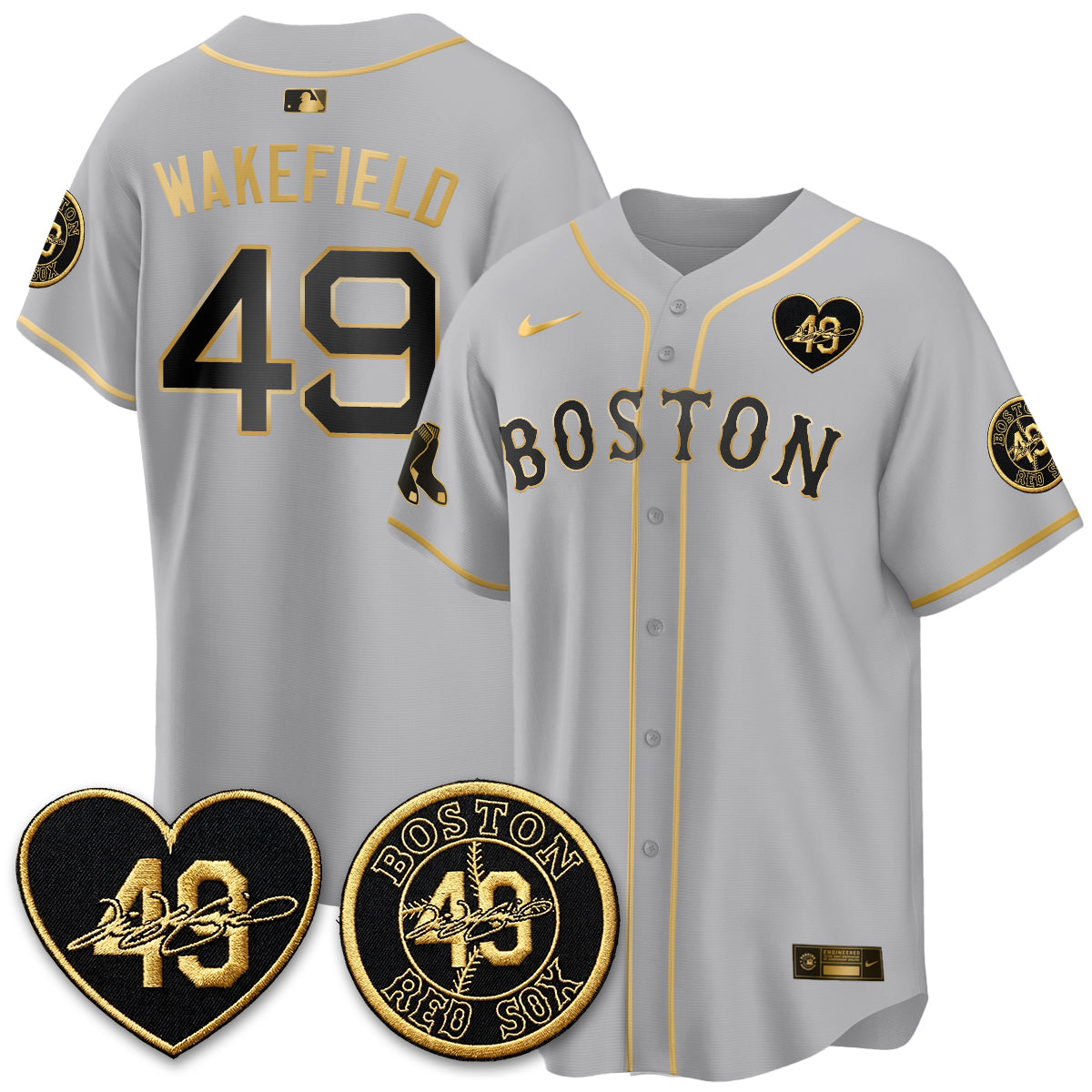 BOS Tim Wakefield Memorial Patch Vaper Premier Limited Gold Edition Jersey - All Stitched