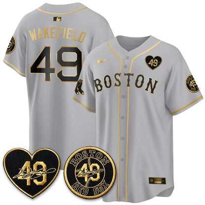 BOS Tim Wakefield Memorial Patch Vaper Premier Limited Gold Edition Jersey - All Stitched