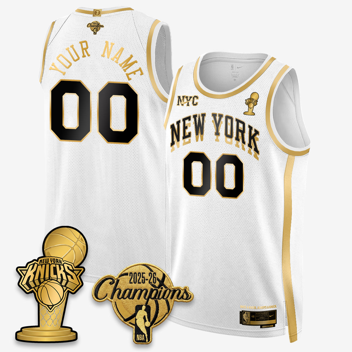 New York Knicks 2026 NBA Champions Gold Edition Vapor Custom Jersey - Stitched
