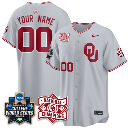 Oklahoma Sooners Nike 2026 NCAA Baseball Men's College World Series Champions Vapor Custom Jersey - Stitched