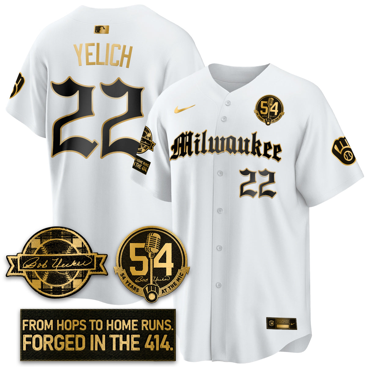 MIL Bob Uecker Patch Vapor Premier Limited Jersey - Gothic Edition - All Stitched