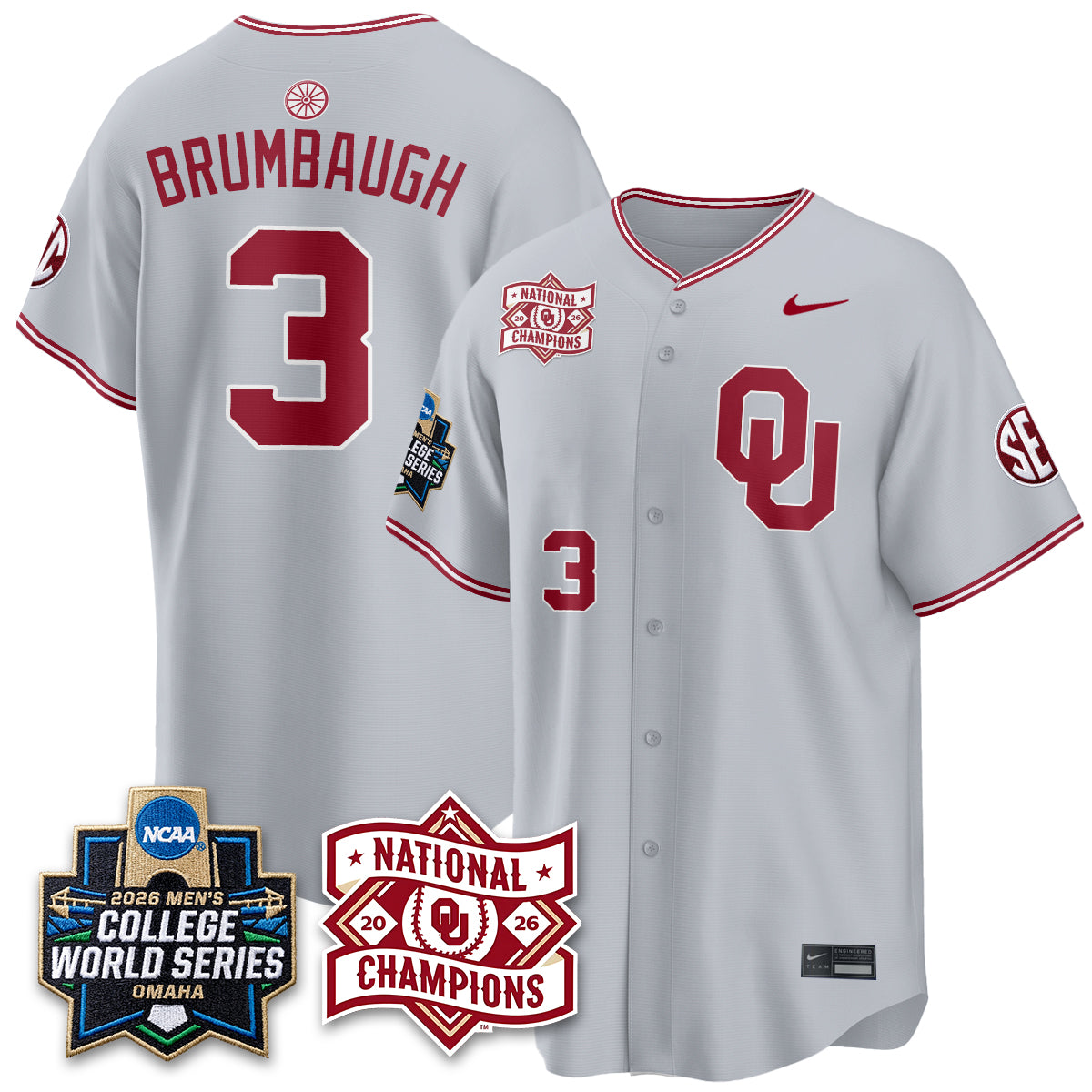 Oklahoma Sooners Nike 2026 NCAA Baseball Men's College World Series Champions Vapor Jersey - Stitched