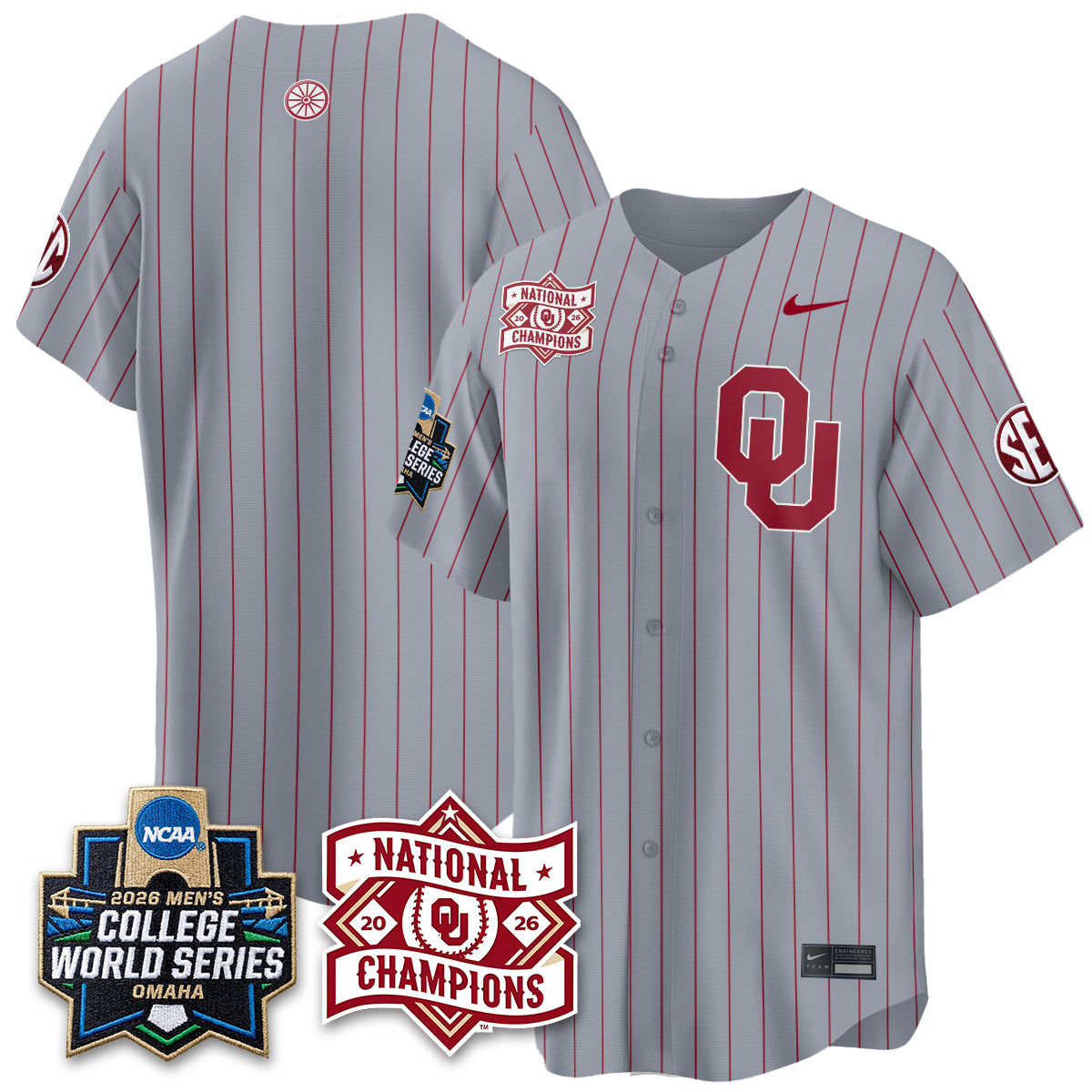 Oklahoma Sooners Nike 2026 NCAA Baseball Men's College World Series Champions Vapor Jersey - Stitched