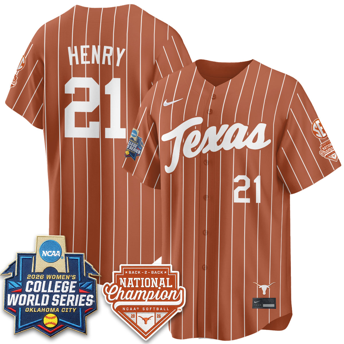 Texas Longhorns Softball 2026 World Series (WCWS) Vapor Premier Limited Jersey - B2B Champs - All Stitched