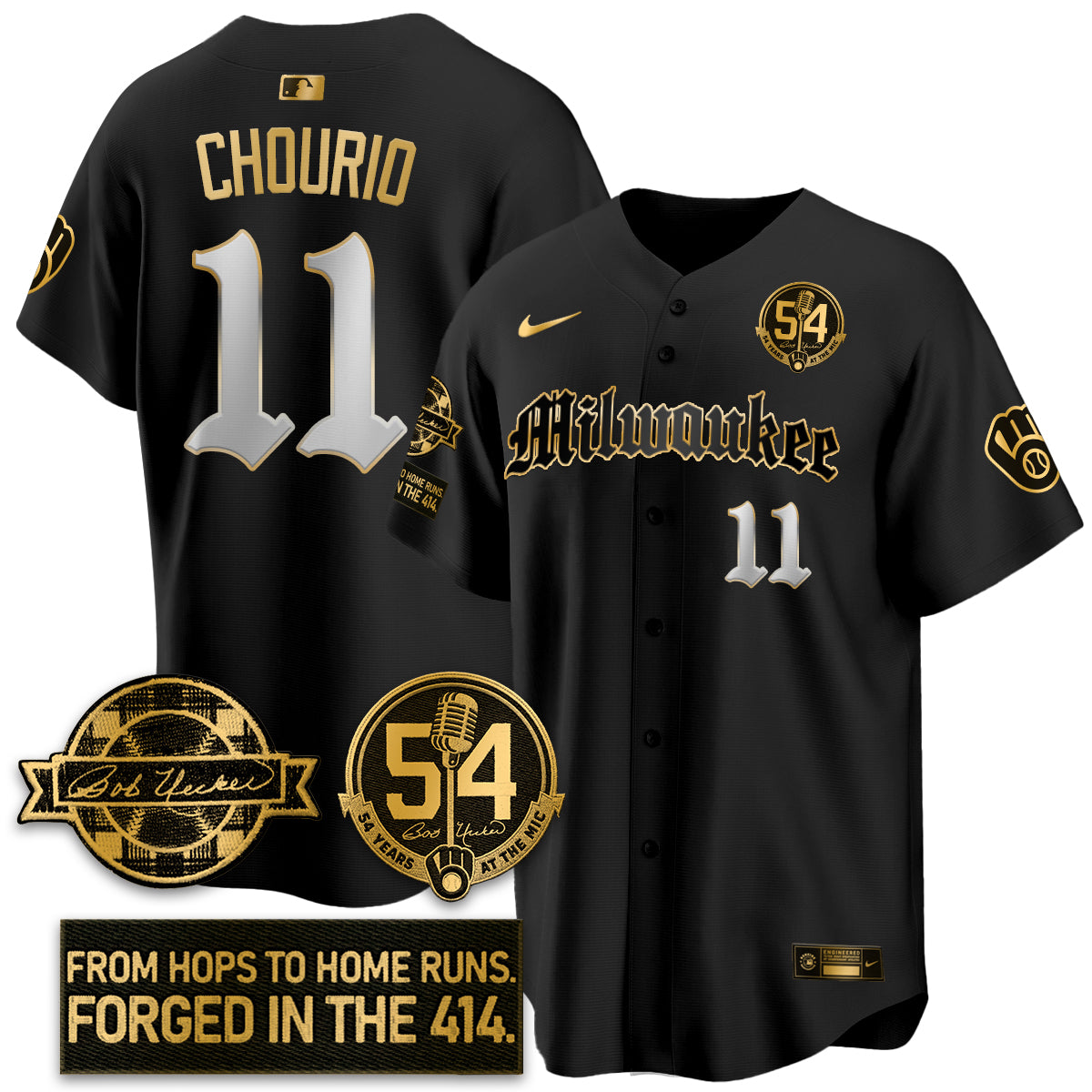 MIL Bob Uecker Patch Vapor Premier Limited Jersey - Gothic Edition - All Stitched
