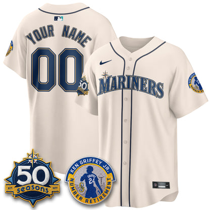 SEA Ken Griffey Jr. Patch Vapor Premier Limited Custom Jersey - All Stitched