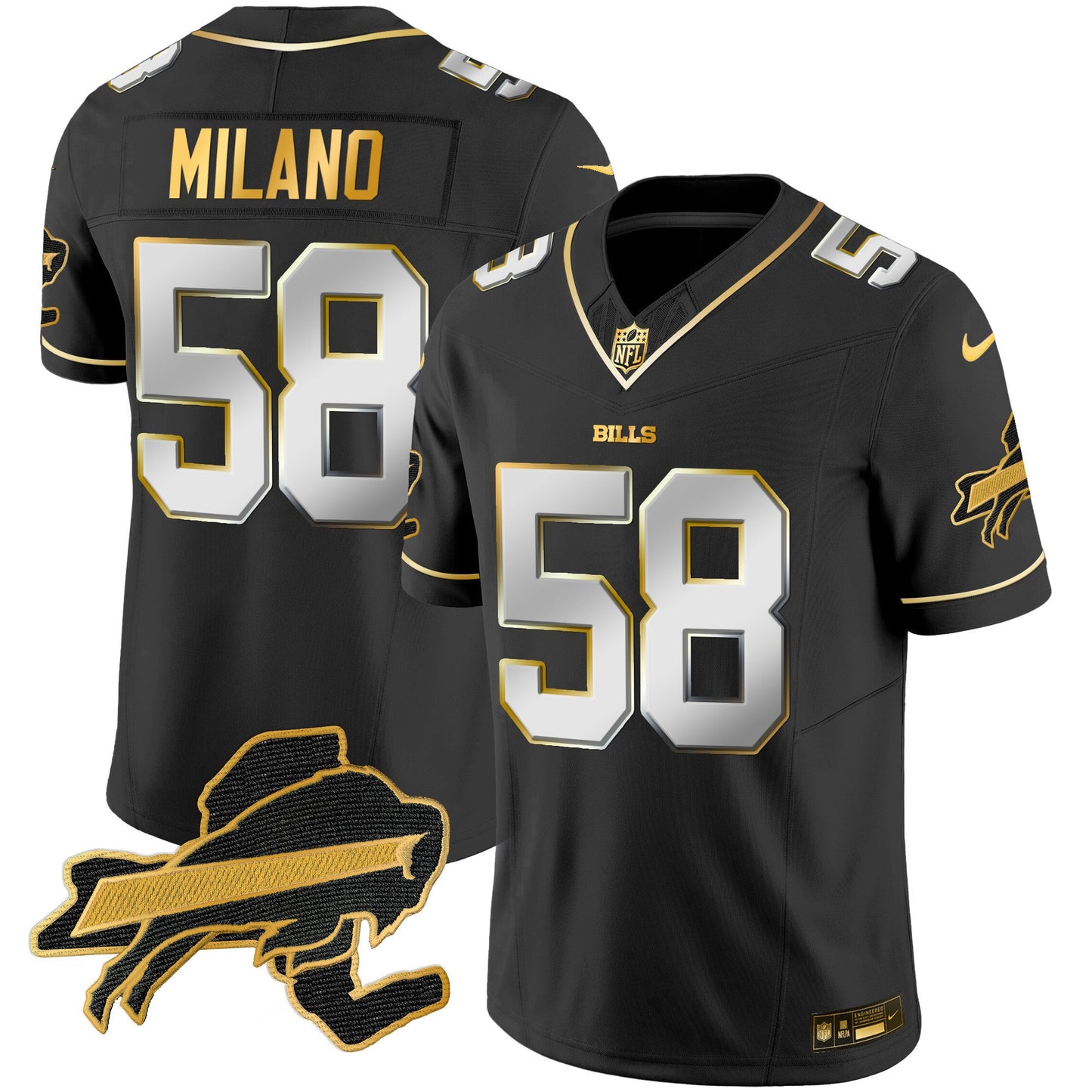 Men's Bills New York Patch Gold Vapor Limited Jersey - All Stitched