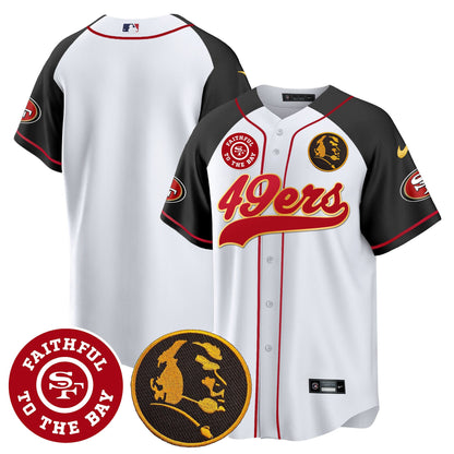 Men's 49ers Faithful & John Madden Patch Baseball Gold Trim Jersey - All Stitched
