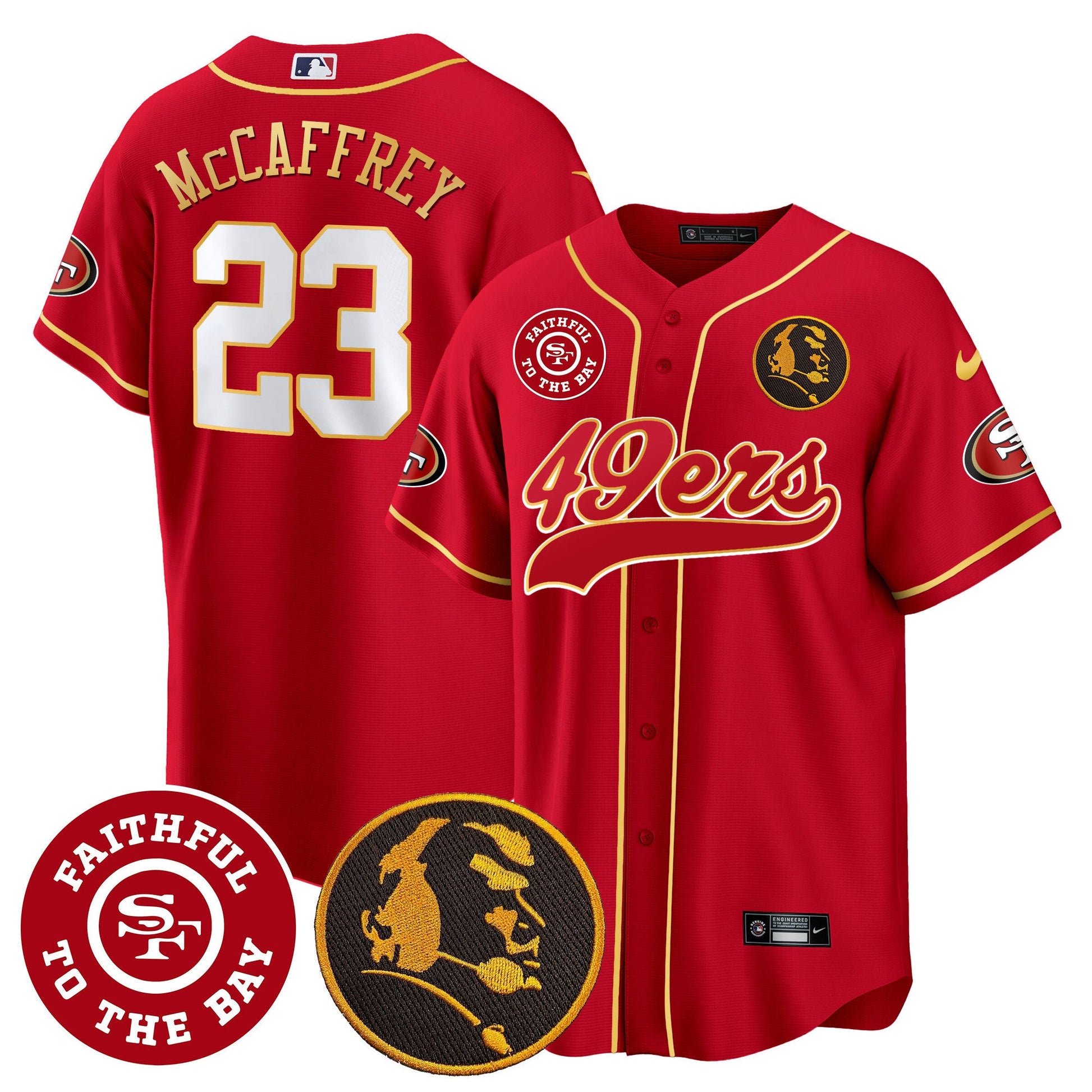 Men's 49ers Faithful & John Madden Patch Baseball Gold Trim Jersey - All Stitched
