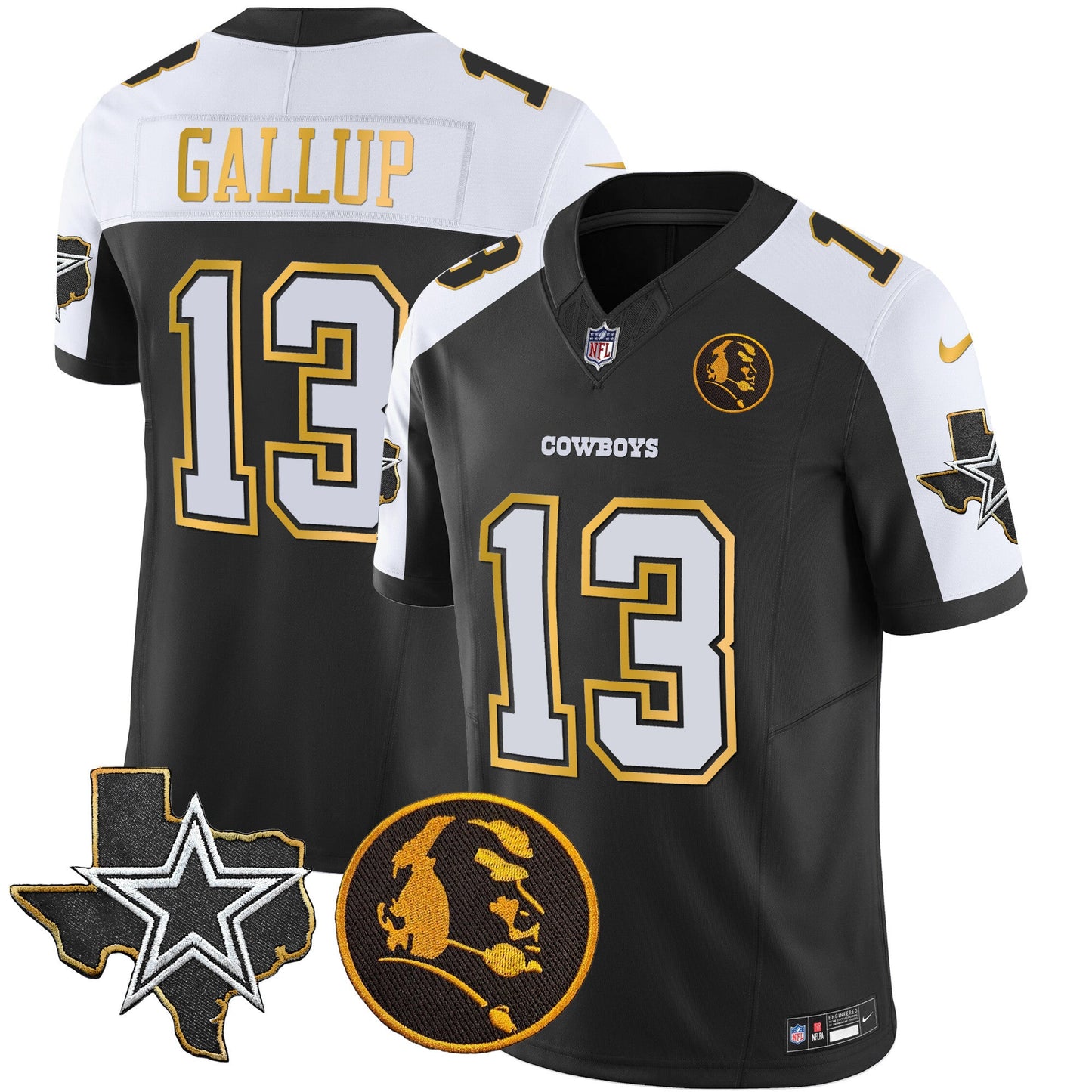 Men's Cowboys Texas & John Madden Patch Gold Trim Vapor Jersey - All Stitched