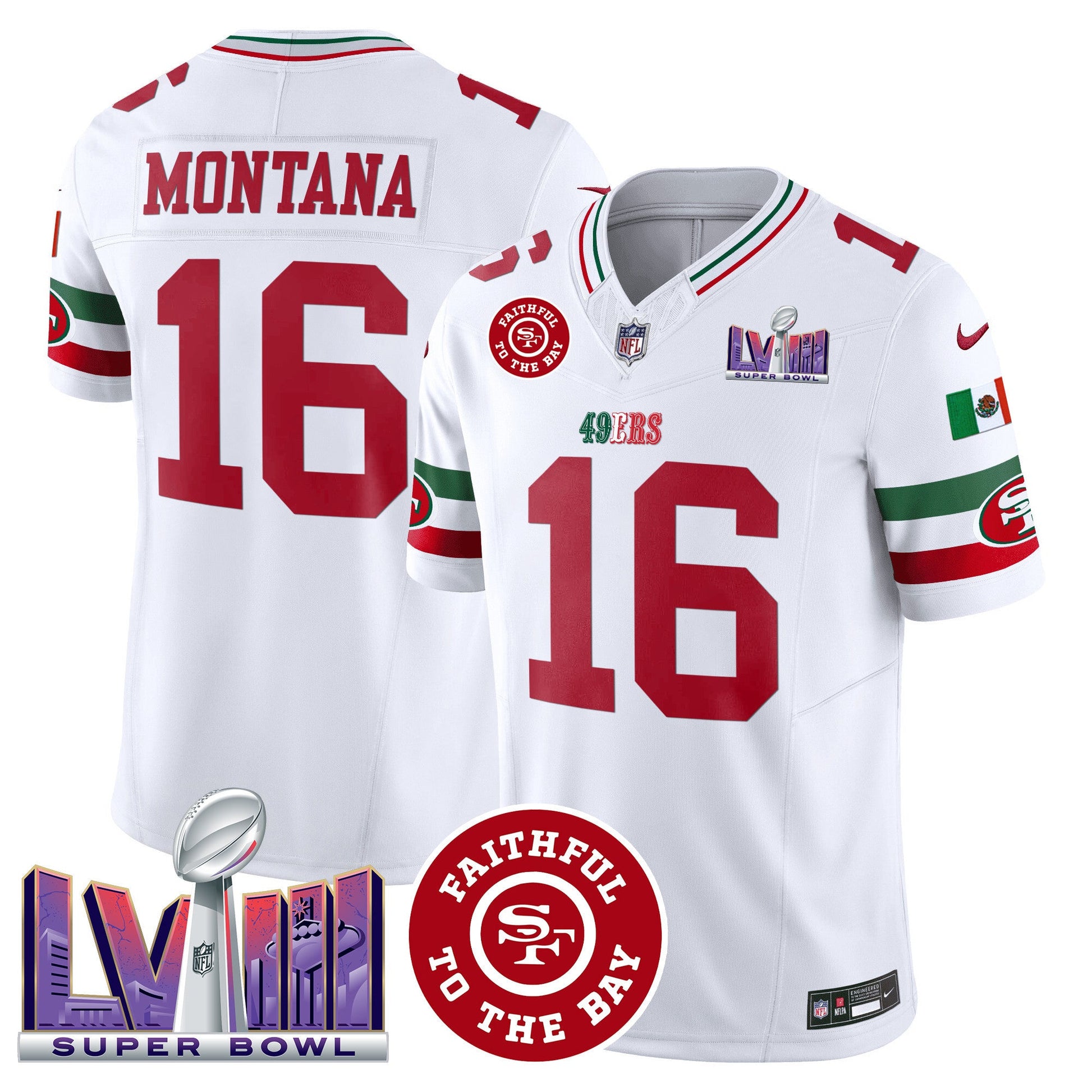 Men's 49ers Mexico Faithful & Super Bowl LVIII Patch Vapor Jersey - All Stitched